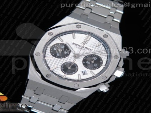 JH공장 오데마피게 로얄오크 크로노그래프 화이트_블랙 다이얼 _ 브슬 Royal Oak Chronograph SS JHF Best Edition White_Black Dial on SS Bracelet A7750