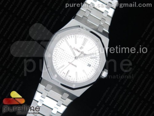 OM공장 오데마피게 로얄오크 41MM 15400 Royal Oak 41mm 15400 SS OMF 1_1 Best Edition White Textured Dial on SS Bracelet A3120