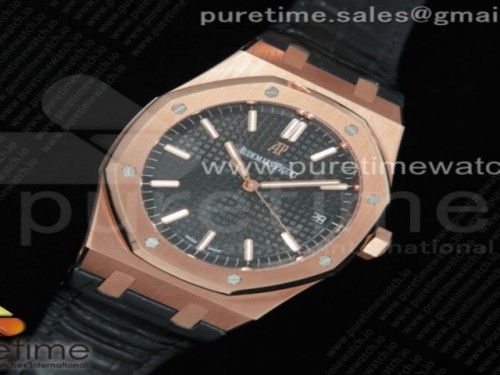 OM공장 오데마피게 로얄오크 41MM 로골 블랙다이얼 블랙가죽 _ Royal Oak 41mm 15500 RG OMF 11 Best Edition White Textured Dial on Brown Leather Strap MIYOTA 9015Royal Oak 41mm 15500 RG OMF 11 Best Edition White Textured Dial on Brown Lea