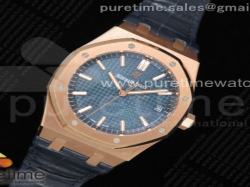 OM공장 오데마피게 로얄오크 41MM 로골 블루다이얼 가죽 _ Royal Oak 41mm 15500 RG OMF 11 Best Edition Blue Textured Dial on Blue Leather Strap MIYOTA 9015