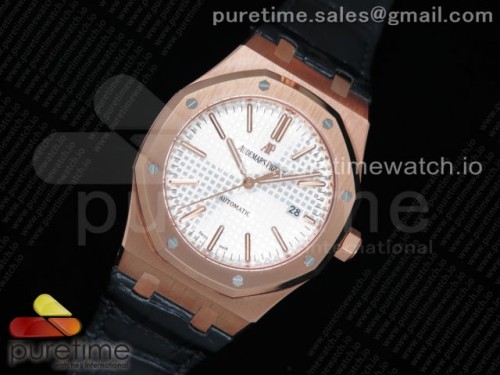 OM공장 오데마피게 로얄오크 15400 로즈골드 화이트다이얼 가죽 _ Royal Oak 41mm 15400 RG OMF 11 Best Edition White Textured Dial on Black Leather Strap A3120