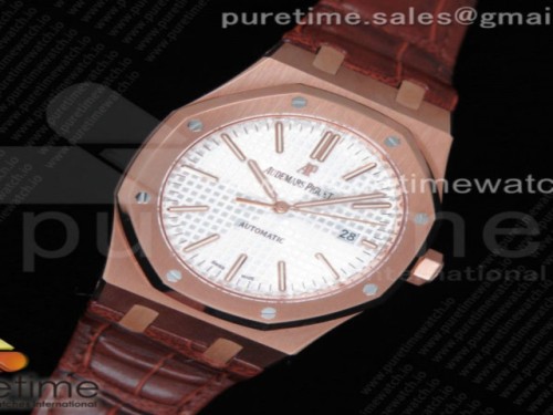 OM공장 오데마피게 로얄오크 15400 로즈골드 화이트다이얼 브라운가죽 _ Royal Oak 41mm 15400 RG OMF 11 Best Edition White Textured Dial on Brown Leather Strap A3120
