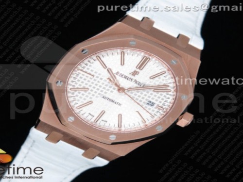 OM공장 오데마피게 로얄오크 15400 로즈골드 화이트다이얼 화이트가죽 _ Royal Oak 41mm 15400 RG OMF 11 Best Edition White Textured Dial on White Leather Strap A3120