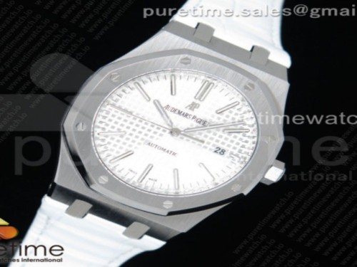 OM공장 오데마피게 로얄오크 15400 화이트다이얼 화이트가죽 _ Royal Oak 41mm 15400 SS OMF 11 Best Edition White Textured Dial on White Leather Strap A3120
