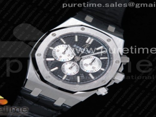 OM공장 오데마피게 로얄오크 크로노그래프 블랙앤화이트 가죽 _ Royal Oak Chrono 26331ST SS OMF 11 Best Edition BlackWhite Dial on Black Leather Strap A7750 (Free Rubber Strap