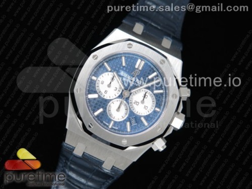 OM공장 오데마피게 로얄오크 크로노그래프 블루앤화이트다이얼 가죽 _ Royal Oak Chrono 26331ST SS OMF 11 Best Edition BlueWhite Dial on Blue Leather Strap A7750 (Free Rubber Strap