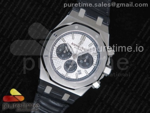 OM공장 오데마피게 로얄오크 크로노그래프 화이트앤블랙다이얼 가죽 _ Royal Oak Chrono 26331ST SS OMF 11 Best Edition WhiteBlack Dial on Black Leather Strap A7750 (Free Rubber Strap