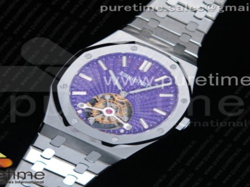 R8공장 오데마피게 로얄오크 2018 SIHH 뚜르비옹 퍼플다이얼 _ 브슬 Royal Oak 2018 SIHH SS Tourbillon R8F Purple Sunburst Tapisserie Dial on SS Bracelet