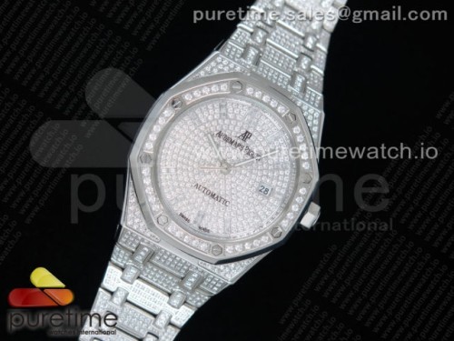 TZ공장 로얄오크 15452 풀다이어 스틸 브슬 _ Royal Oak 41mm 15402 SS Full Paved Diamonds TZF Best Edition Diamonds Dial on SS Bracelet A3120