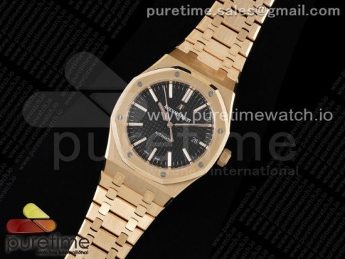 ZF공장 로얄오크 41MM 15400 블랙 골드Royal Oak 41mm 15400 RG ZF 11 Best Edition Black Textured Dial on RG Bracelet V2 SA3120 Super Clone