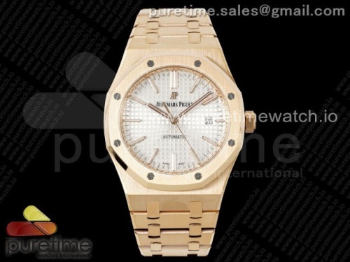 ZF공장 로얄오크 41MM 15400 화이트 골드Royal Oak 41mm 15400 RG ZF 11 Best Edition White Textured Dial on RG Bracelet V2 SA3120 Super Clone