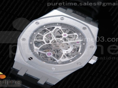 오데마피게 로얄오크 페이크뚜르비옹 스켈레톤다이얼 _ 가죽 Royal Oak Fake Tourbillon SS Skeleton Dial on Black Leather Strap A23J