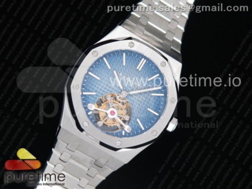 오데마피게 로즈골드 뚜르비옹 텍스트 다이얼 _ 브슬 Royal Oak SS Tourbillon Blue Gradient Textured Dial on SS Bracelet