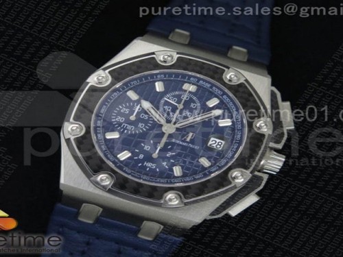JF공장 오데마피게 로얄오크 오프쇼어 후안 파블로 몬토야 티타늄 블루다이얼 _ 가죽 Royal Oak Offshore Juan Pablo Montoya SS JF Best Edition Blue Dial on Blue Leather Strap A2226