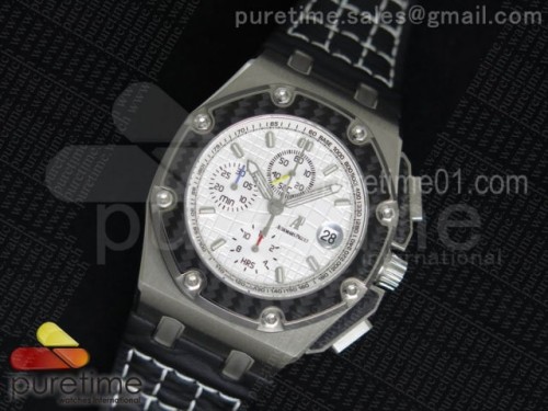 JF공장 오데마피게 로얄오크 오프쇼어 후안 파블로 몬토야 티타늄 화이트다이얼 _ 가죽 Royal Oak Offshore Juan Pablo Montoya Titanium JF Best Edition White Dial on Black Leather Strap A2226