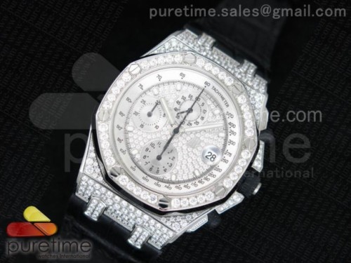 JF공장 오데마피게 로얄오크 풀다이아몬드 _ 가죽 Royal Oak Offshore SS Full Paved Diamonds JF Best Edition on Black Leather Strap A7750