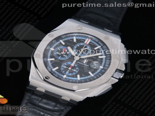 JF공장 오데마피게 로얄오크오프쇼어 크로노그래프44 블랙_블루다이얼 가죽 _ Royal Oak Offshore 44mm 26412PT SS JF 11 Best Edition BlackBlue Dial on Black Leather Strap A3126