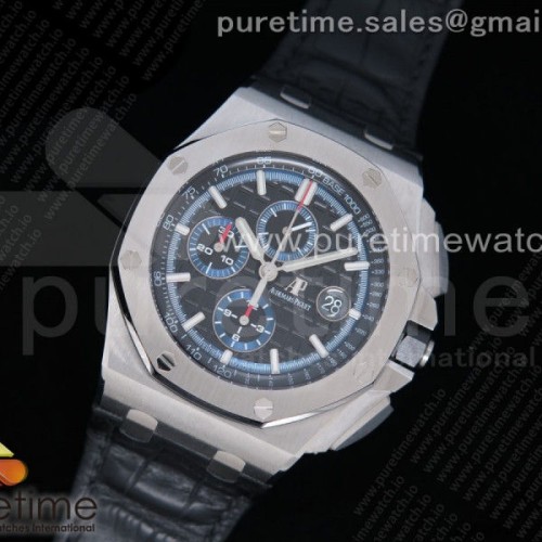 JF공장 오데마피게 로얄오크오프쇼어 크로노그래프44 블랙_블루다이얼 가죽 _ Royal Oak Offshore 44mm 26412PT SS JF 11 Best Edition BlackBlue Dial on Black Leather Strap A3126