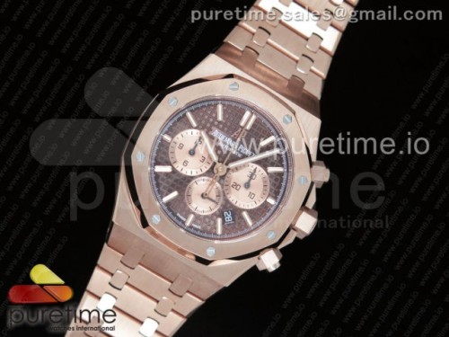 OM공장 오데마피게 로얄오크 크로노 _ 브슬 Royal Oak Chrono 26331ST RG OMF 1_1 Best Edition Brown_Gold Dial on SS Bracelet A7750