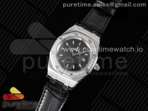 TW공장 오데마피게 로얄오크 오프쇼어 37MM 다이아베젤 블랙다이얼 가죽 _ Royal Oak Offshore Ladies 37mm SS TWF Best Edition Black Dial Diamonds Bezel on Black Leather Strap ETA Quartz