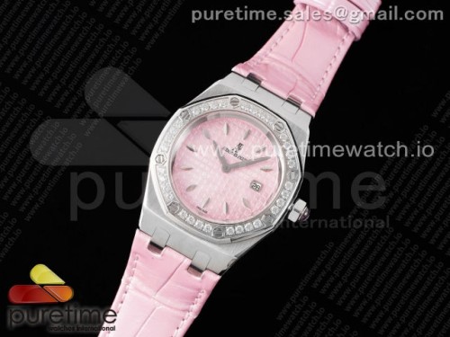 TW공장 오데마피게 로얄오크 오프쇼어 37MM 다이아베젤 핑크다이얼 가죽 _ Royal Oak Offshore Ladies 37mm SS TWF Best Edition Pink Dial Diamonds Bezel on Pink Leather Strap ETA Quartz