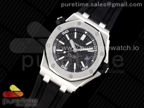 JF공장 V10 오데마피게 로얄오크 다이버 _ Royal Oak Offshore Diver 15710 JF 11 Best Edition Black Dial on Black Rubber Strap A3120 V10 (Free XS Strap)