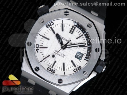 JF공장 오데마피게 로얄오크 오프쇼어 다이버 V9 화이트다이얼 _ 러버스트랩 + XS 스트랩 Royal Oak Offshore Diver 15710 JF 1_1 Best Edition White Dial on Black Rubber Strap A3120 V9 (Free XS Strap)