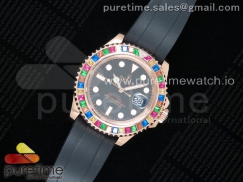 TW공장 롤렉스 요트마스터 블랙다이얼 레인보우 다이아베젤 _ Yacht-Master 40 116695SATS TWF Best Edition Black Dial on Rubber Strap A2836