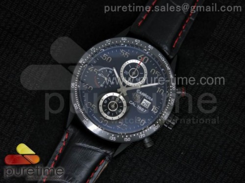 V6공장 태그호이어 까레라 CAL 1887 블랙 다이얼 블랙 레더 스트랩 Carrera CAL.1887 PVD Black Dial on Black Leather Strap A7750