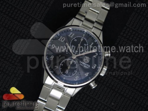 V6공장 태그호이어 까레라 CAL1887 크로노그래프 블루 텍스처드 다이얼 브레이슬릿 Carrera CAL1887 Chronograph SS V6F 1_1 Best Edition Black Textured Dial on SS Bracelet CAL1887