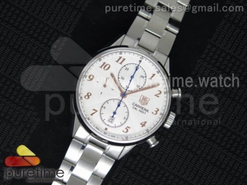 V6공장 태그호이어 까레라 CAL1887 크로노그래프 화이트 다이얼 로즈골드 마커스 브레이슬릿 Carrera CAL1887 Chronograph SS V6F 1_1 Best Edition White Dial RG Markers on SS Bracelet CAL1887