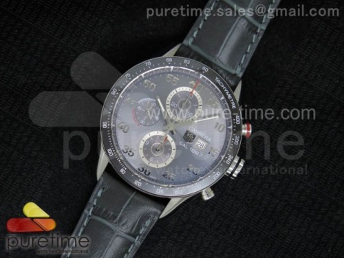 V6공장 태그호이어 까레라 칼리버 1887 세라믹 베젤 그레이 다이얼 그레이 레더 스트랩 Carrera Calibre 1887 SS V6F 1_1 Best Edition Ceramic Bezel Gray Dial on Gray Leather Strap CAL1887