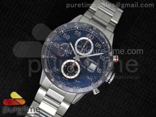 V6공장 태그호이어 까레라 칼리버 1887 세라믹 베젤 블랙 다이얼 브슬 Carrera Calibre 1887 SS V6F 1_1 Best Edition Ceramic Bezel Black Dial on SS Bracelet CAL1887