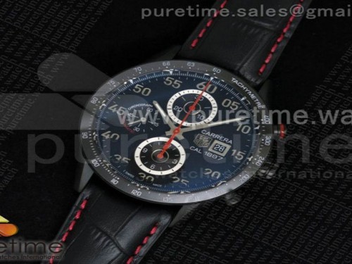 V6공장 태그호이어 까레라 칼리버 1887 세라믹 베젤 블랙 다이얼 블랙 레더 스트랩 Carrera Calibre 1887 PVD V6F 1_1 Best Edition Ceramic Bezel Black Dial on Black Leather Strap CAL1887