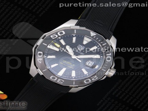 V6공장 태그호이어 아쿠아레이서 칼리버5 블랙 러버 43MM 옐로우라인 _ Aquaracer Calibre 5 SS 43mm V6F 11 Best Edition Black Dial 2 Yellow Line on Black Rubber Strap A2824