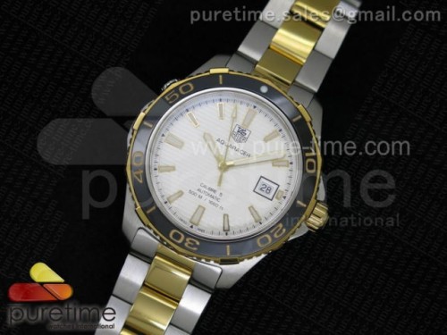 V6공장 태그호이어 아쿠아레이서 칼리버5 화이트 다이얼 Aquaracer Calibre 5 SS_YG 1_1 White Dial on SS_YG Bracelet A2824