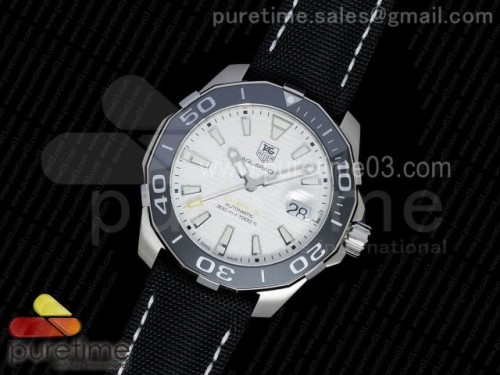 V6공장 태그호이어 아쿠아레이서 칼리버5 화이트 텍스처드 다이얼 블랙 나일론 스트랩 AquaRacer Calibre 5 SS V6F 1_1 Best Edition White Textured Dial on Black Nylon Strap A2824