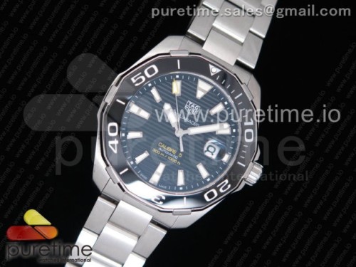 태그호이어 아쿠아레이서 칼리버5 블랙 텍스처드 다이얼 세라믹 베젤 브슬 Aquaracer Calibre 5 Black SS 1_1 Best Edition Textured Dial Ceramic Bezel on SS Bracelet Swiss SW200