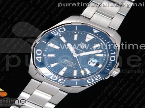 태그호이어 아쿠아레이서 칼리버5 블루 텍스처드 다이얼 세라믹 베젤 브슬 Aquaracer Calibre 5 Blue SS 1_1 Best Edition Textured Dial Ceramic Bezel on SS Bracelet Swiss SW200