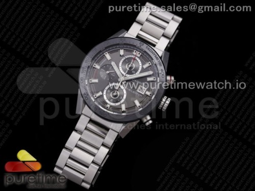 XF공장 칼리버호이어 43 그레이다이얼 브슬 스틸 _ Calibre Heuer 01 Chrono 43mm SS XF 11 Best Edition Skeleton Dial Red Hand on SS Bracelet A1887