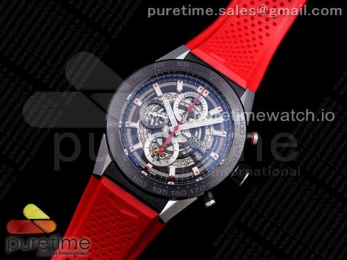 XF공장 태그호이어 칼리버호이어 PVD 스켈레톤다이얼 레드 러버 _ Calibre Heuer 01 Chrono SSPVD XF 11 Best Edition Skeleton Dial Red Hand on Red Rubber Strap A1887
