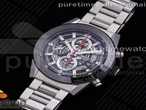 XF공장 태그호이어 칼리버호이어 PVD 스켈레톤다이얼 브슬 _ Calibre Heuer 01 Chrono SSPVD XF 11 Best Edition Skeleton Dial Red Hand on SS Bracelet A1887