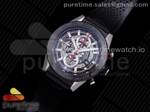 XF공장 태그호이어 칼리버호이어 PVD 스켈레톤다이얼 블랙 러버 _ Calibre Heuer 01 Chrono SSPVD XF 11 Best Edition Skeleton Dial Red Hand on Black Rubber Strap A1887