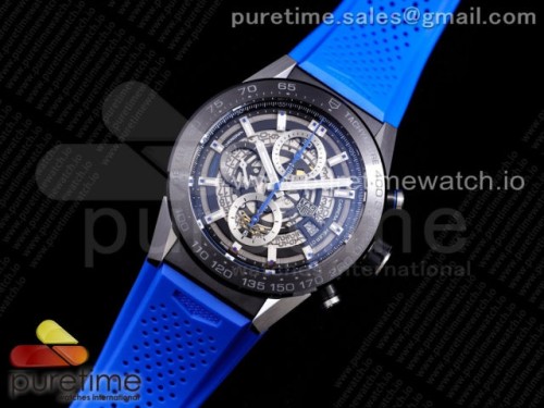 XF공장 태그호이어 칼리버호이어 PVD 스켈레톤다이얼 블루 러버 _ Calibre Heuer 01 Chrono SSPVD XF 11 Best Edition Skeleton Dial Blue Hand on Blue Rubber Strap A1887