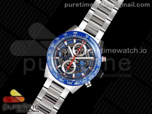 XF공장 태그호이어 칼리버호이어 블루 스켈레톤 다이얼 43MM _ Calibre Heuer 01 Chrono 43mm Blue Ceramic SS XF 11 Best Edition Skeleton Dial on SS Bracelet A1887