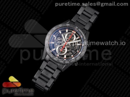XF공장 태그호이어 칼리버호이어 세라믹 43MM 스켈레톤다이얼 브슬 _ Calibre Heuer 01 Chrono 43mm Ceramic XF 11 Best Edition Skeleton Dial on Ceramic Bracelet A1887