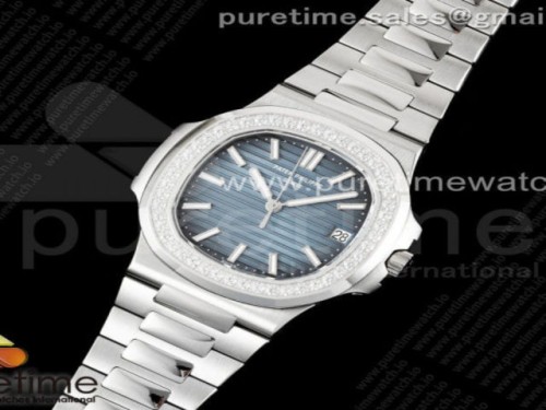 3K공장 파텍필립 노틸러스 5711 바게트 다이아베젤 블루다이얼 브슬 _Nautilus 57111A 3KF 11 Best Edition Diamonds Bezel Blue Textured Dial on SS Bracelet A324 Super Clone V2