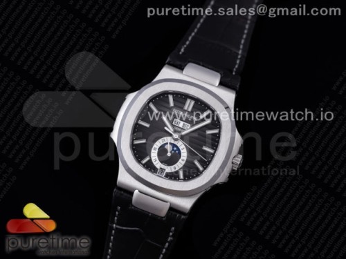 GR공장 V2 파텍필립 노틸러스 애뉴얼캘린더 블랙다이얼 가죽 _ Nautilus 5726 Complicated SS GRF 11 Best Edition Black Textured Dial on Black Leather Strap A324