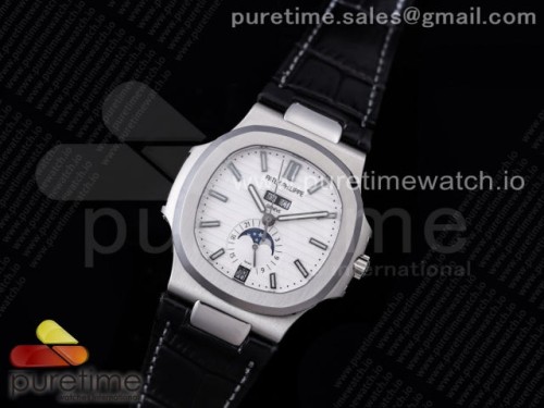 GR공장 V2 파텍필립 노틸러스 애뉴얼캘린더 화이트다이얼 가죽 _ Nautilus 5726 Complicated SS GRF 11 Best Edition Black White Dial on Black Leather Strap A324