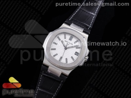 GR공장 파텍필립 노틸러스 5711 화이트다이얼 블랙가죽 _ Nautilus 5711 SS GRF 11 Best Edition White Textured Dial on Black Leather Strap 324CS